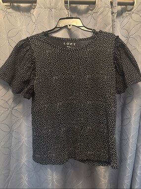 LOFT Black White Dot Puff-Sleeve Top